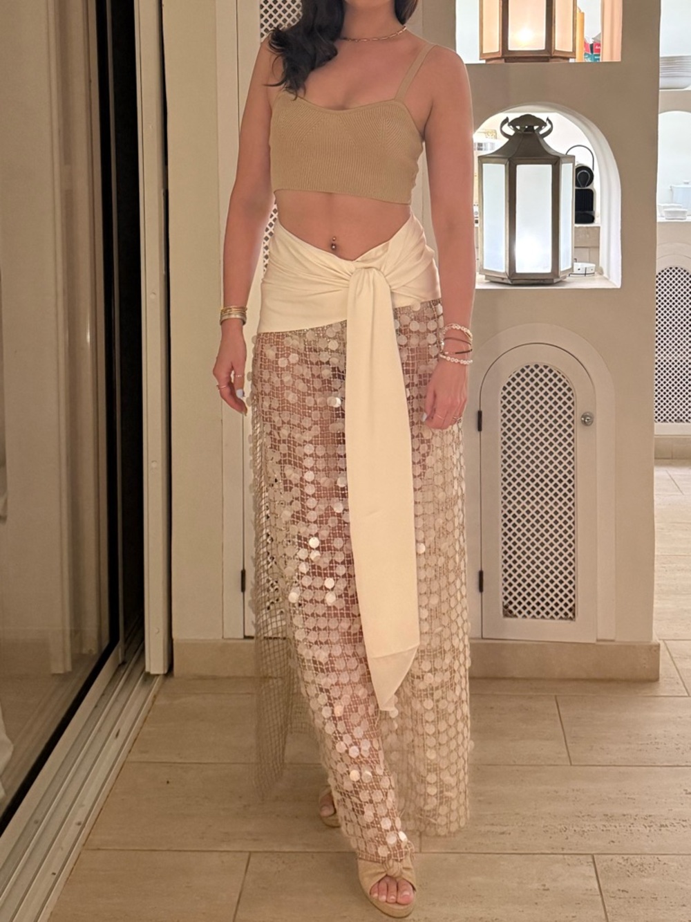 Lovers + Friends Ivory Sequin Mesh Wrap Maxi Skirt - Picture 12 of 12